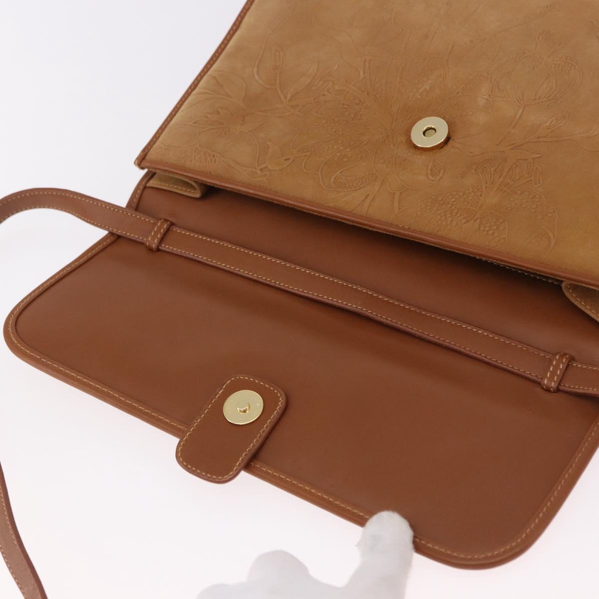 GUCCI Shoulder Bag Leather Beige Gold Auth 191917