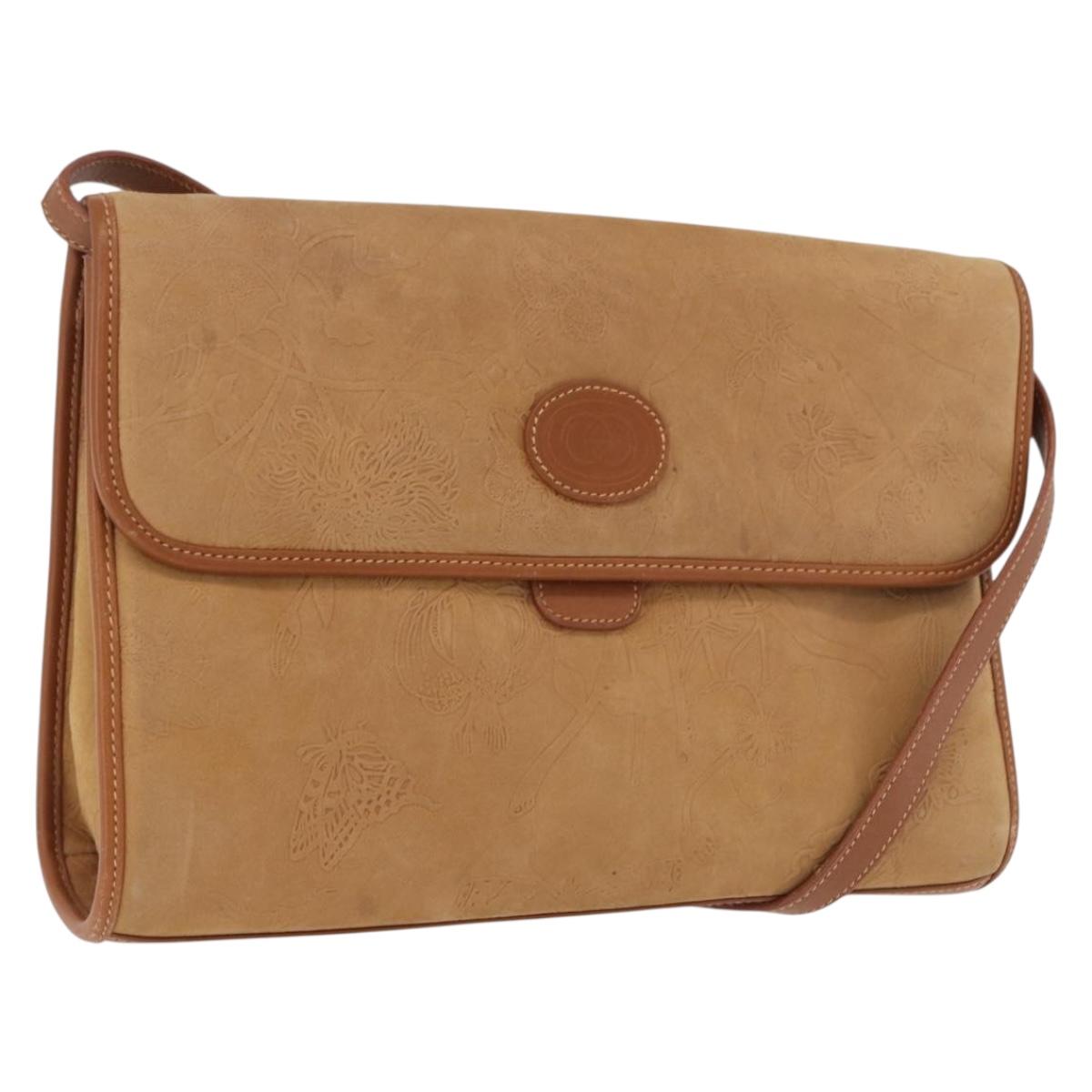 GUCCI Shoulder Bag Leather Beige Gold Auth 191917