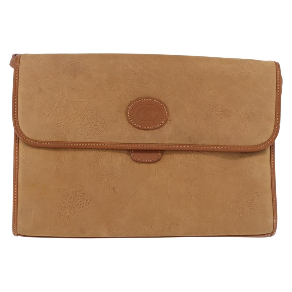 GUCCI Shoulder Bag Leather Beige Gold Auth 191917