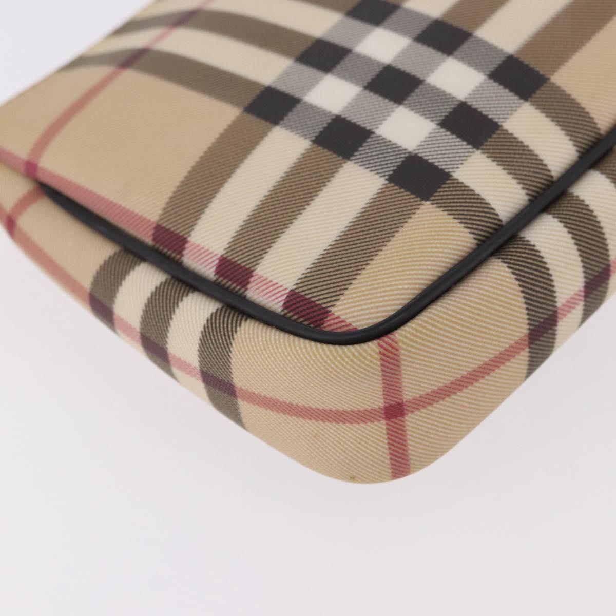 BURBERRY Nova Check Hand Bag PVC Beige Silver Auth 191918
