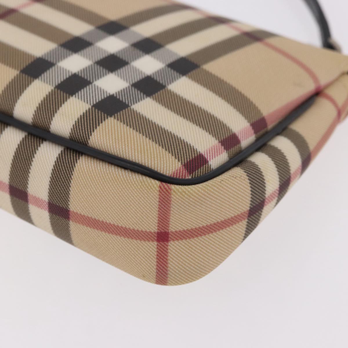 BURBERRY Nova Check Hand Bag PVC Beige Silver Auth 191918