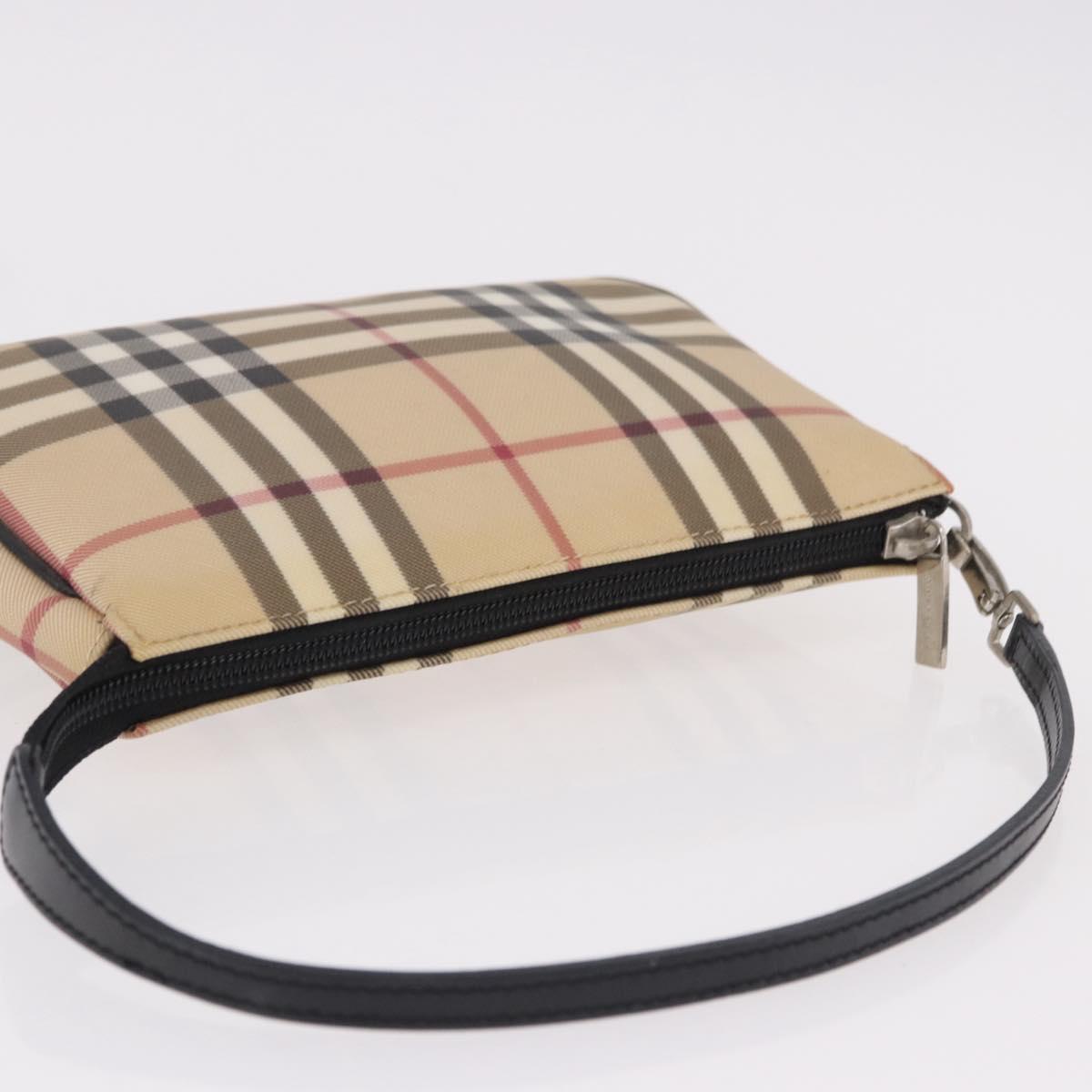 BURBERRY Nova Check Hand Bag PVC Beige Silver Auth 191918