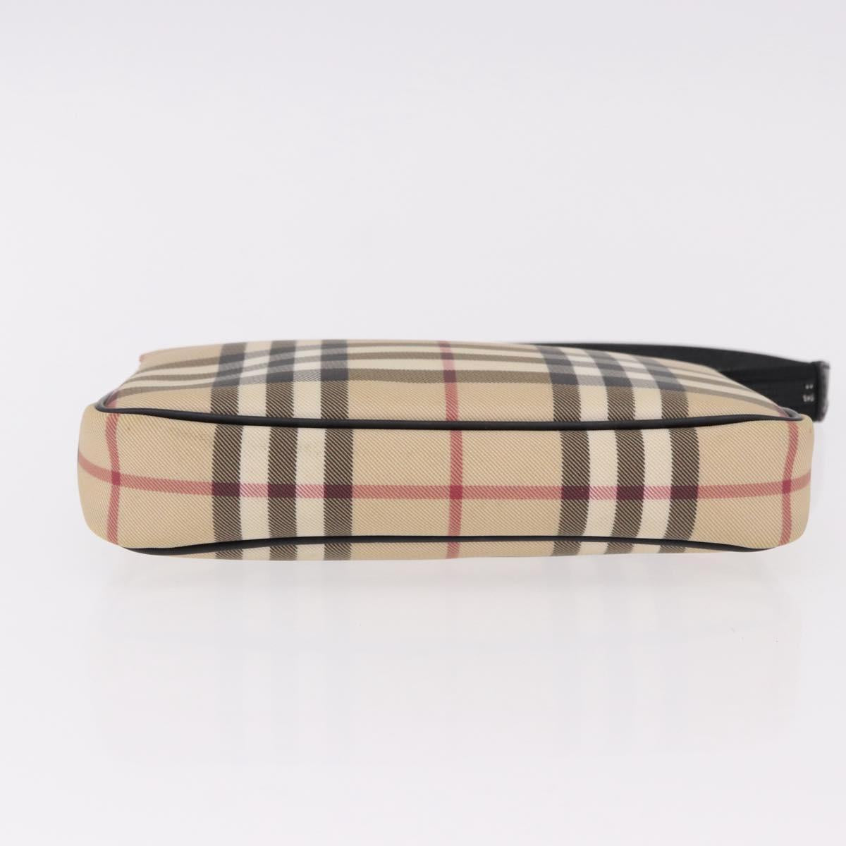 BURBERRY Nova Check Hand Bag PVC Beige Silver Auth 191918