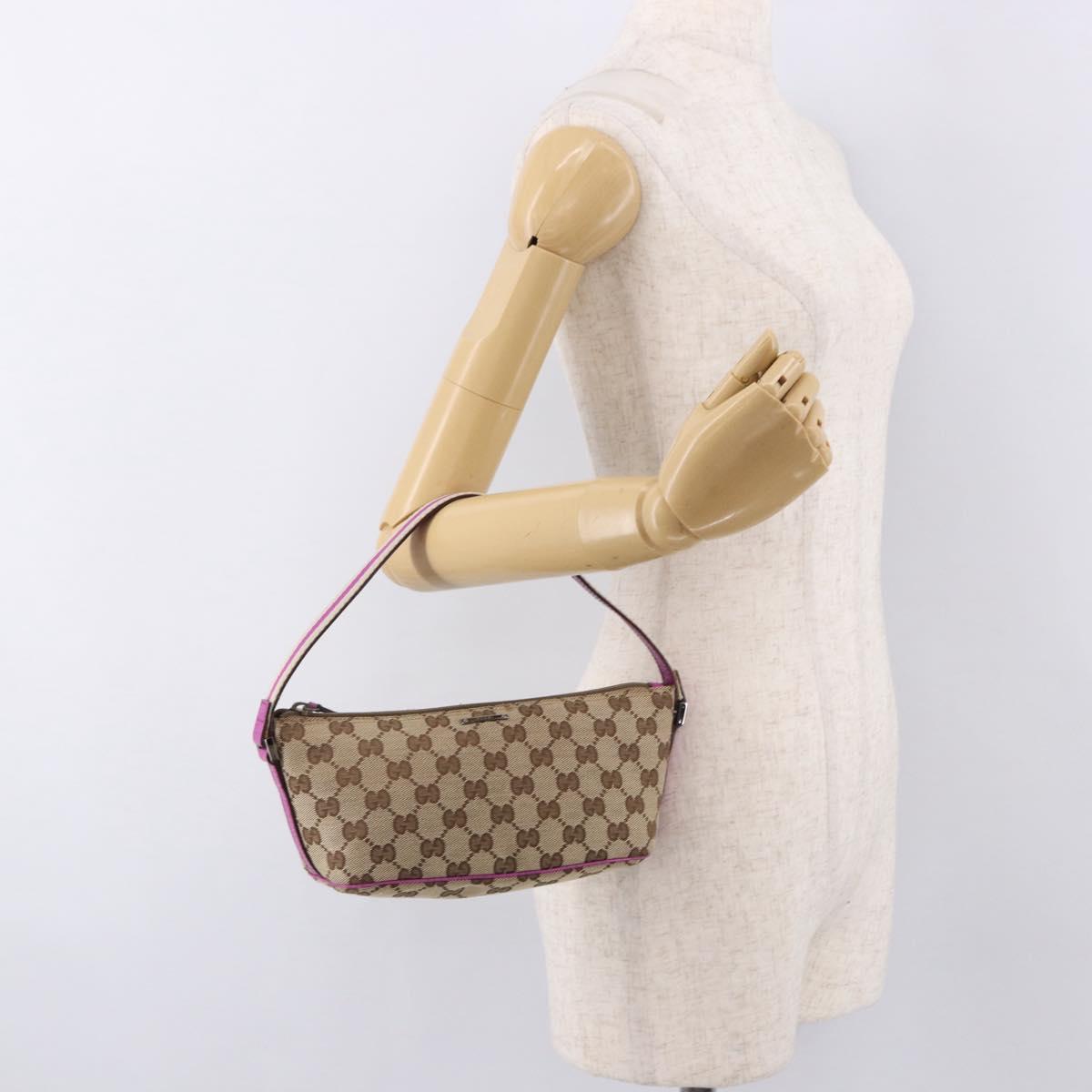 GUCCI GG Canvas Sherry Line Hand Bag Beige Silver 141809 Auth 191919A