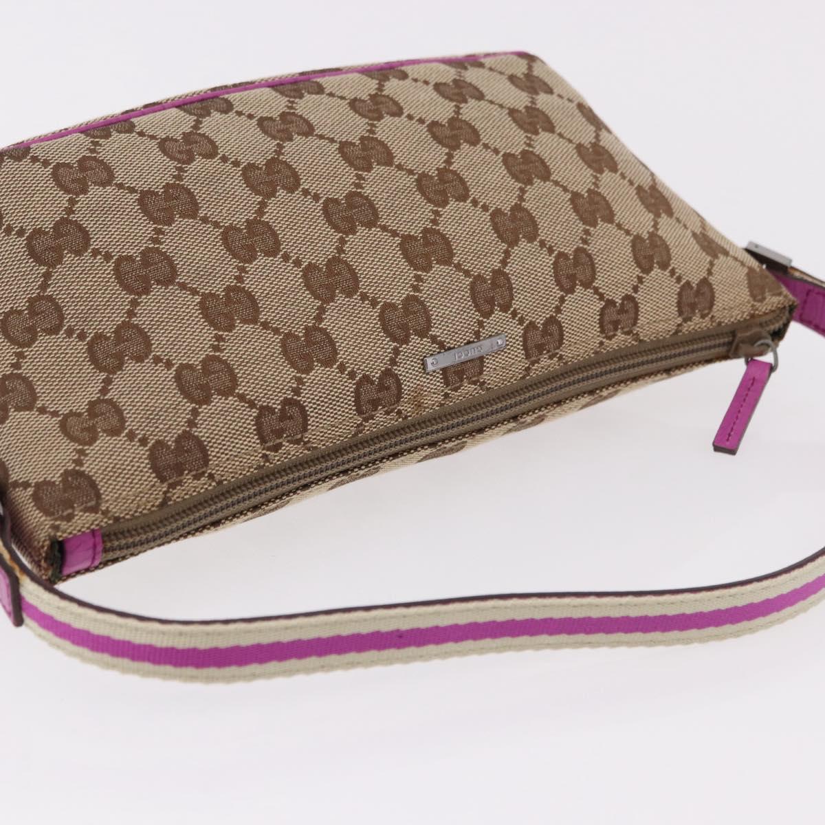 GUCCI GG Canvas Sherry Line Hand Bag Beige Silver 141809 Auth 191919A