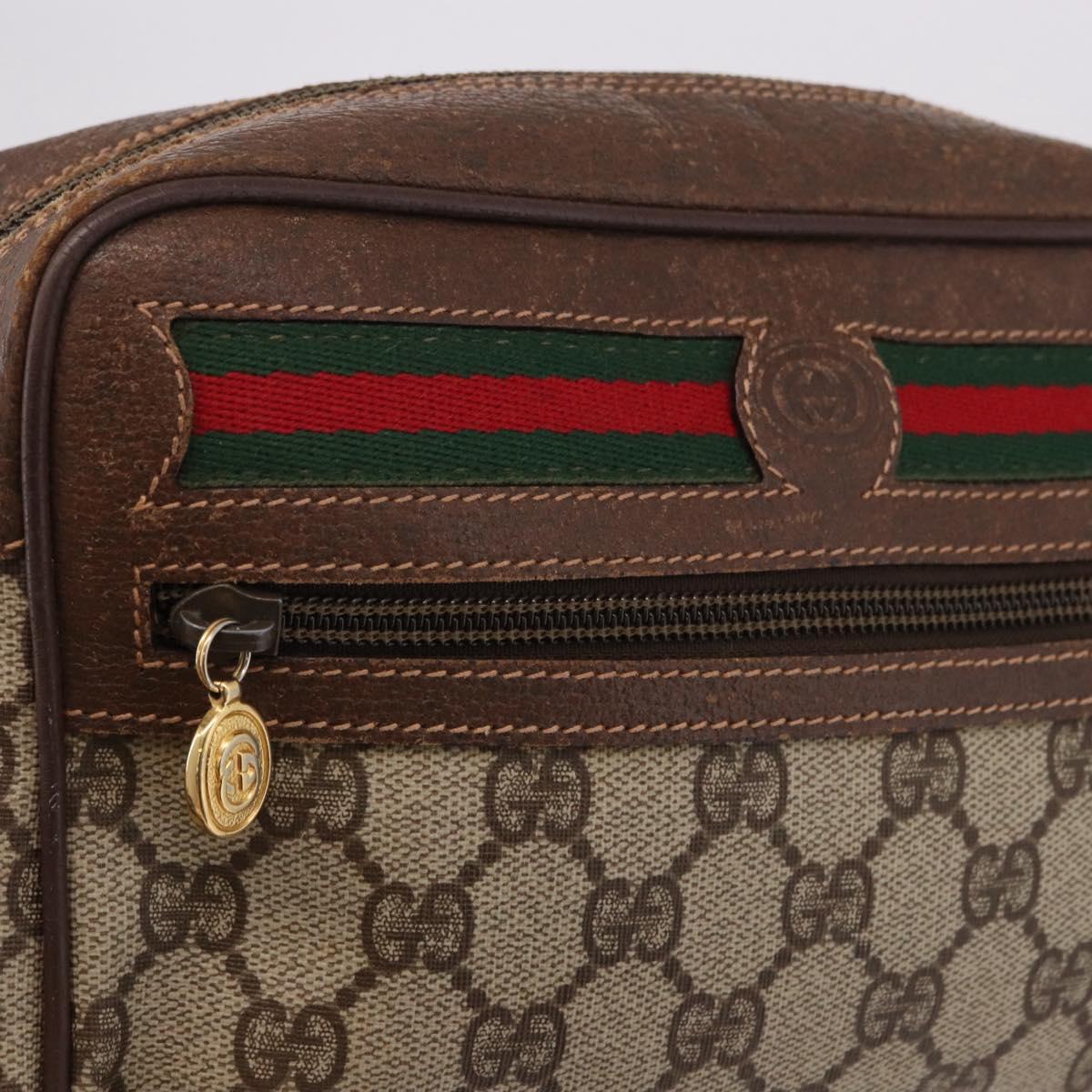 GUCCI GG Supreme Web Sherry Line Bag PVC Beige Gold 001 115 6655 Auth 191920