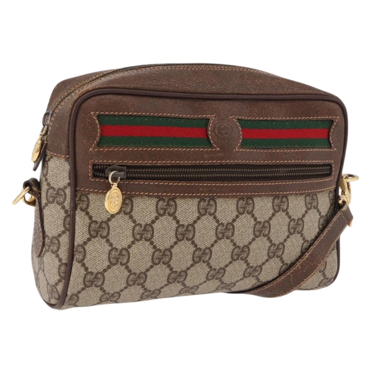 GUCCI GG Supreme Web Sherry Line Bag PVC Beige Gold 001 115 6655 Auth 191920