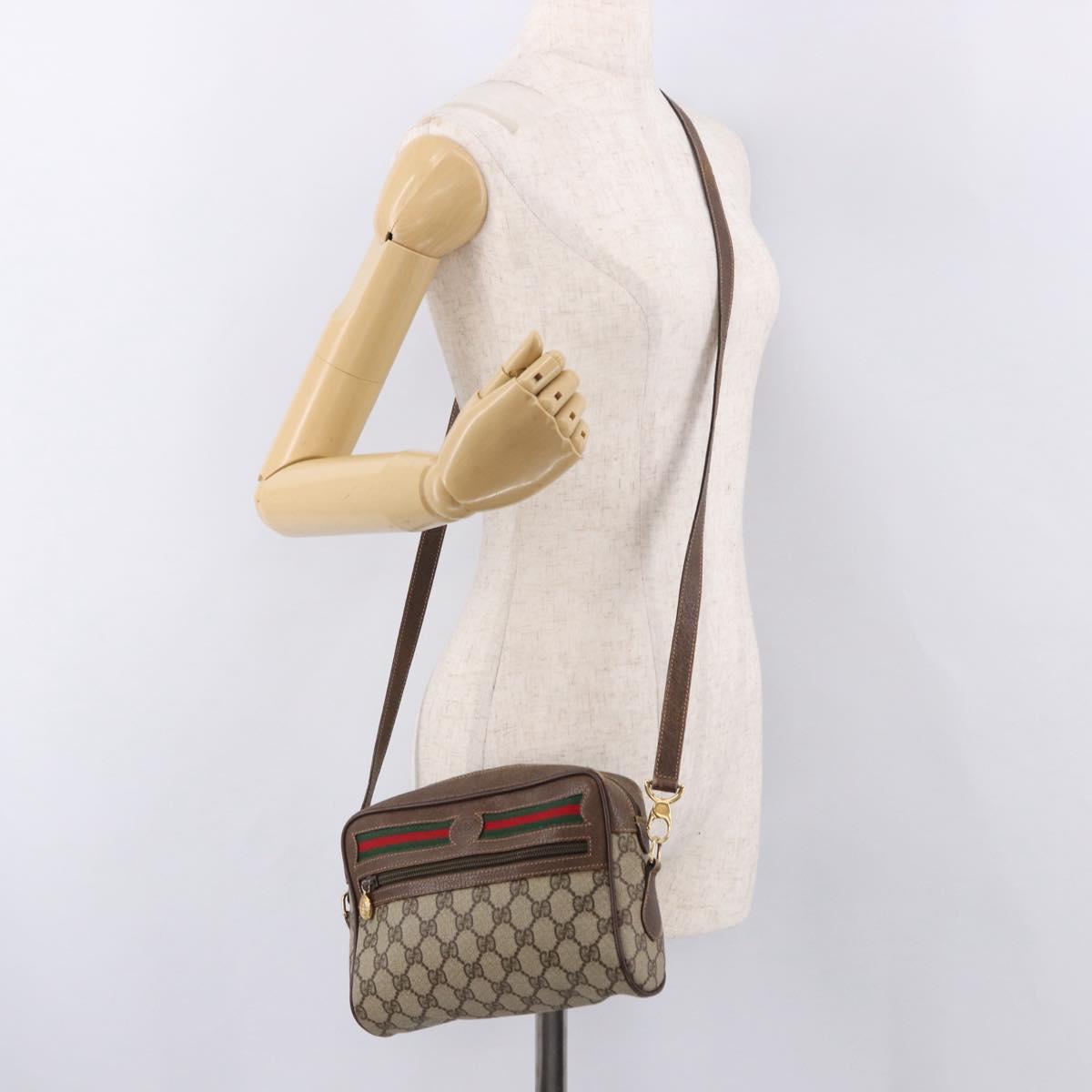 GUCCI GG Supreme Web Sherry Line Bag PVC Beige Gold 001 115 6655 Auth 191920
