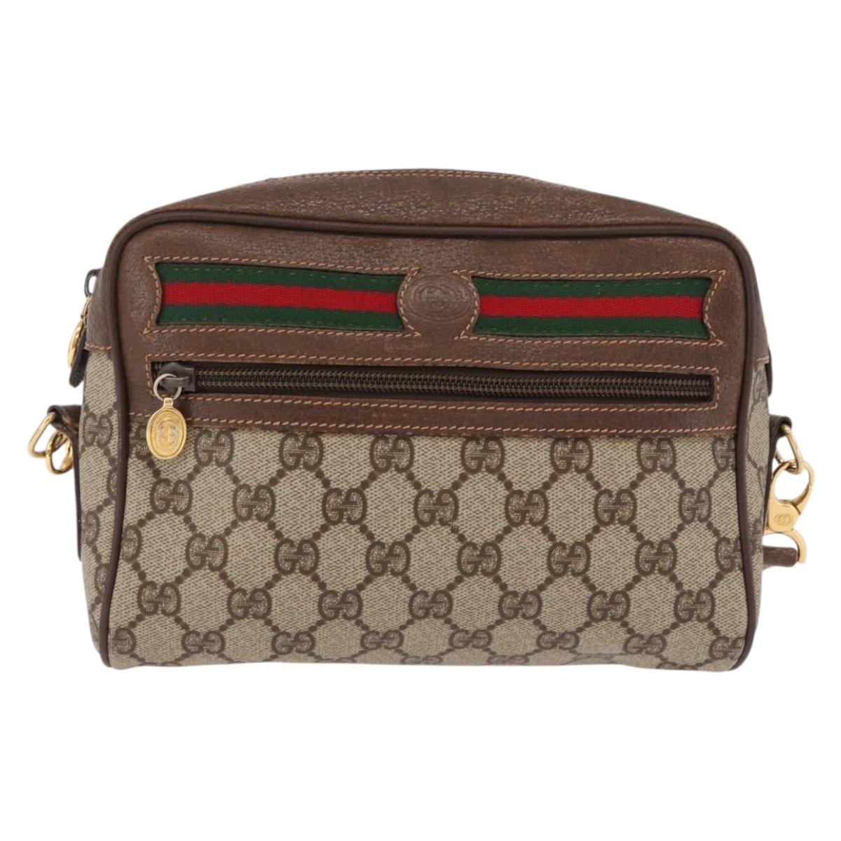 GUCCI GG Supreme Web Sherry Line Bag PVC Beige Gold 001 115 6655 Auth 191920