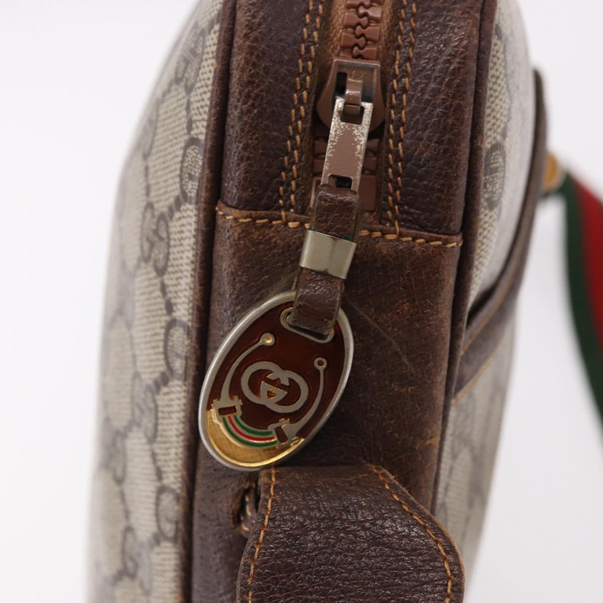 GUCCI GG Supreme Web Sherry Line Shoulder Bag PVC Beige Gold Auth 191921