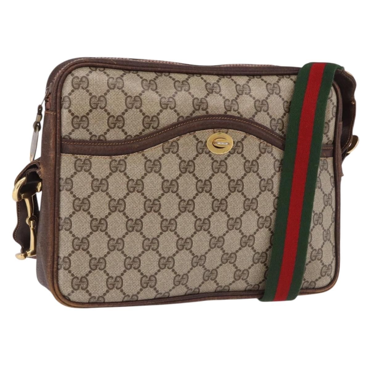 GUCCI GG Supreme Web Sherry Line Shoulder Bag PVC Beige Gold Auth 191921