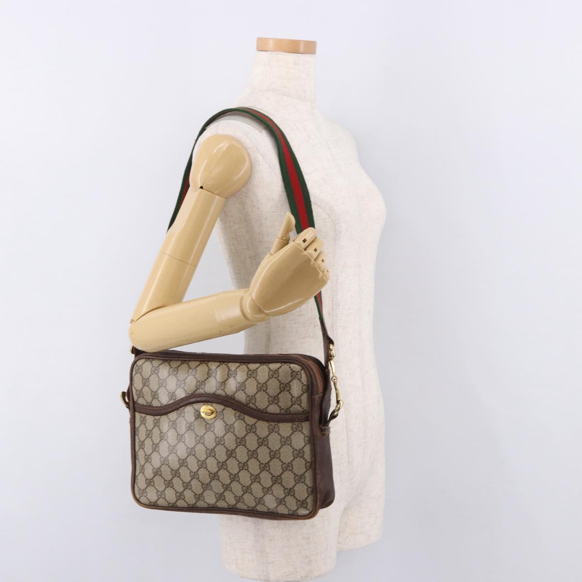 GUCCI GG Supreme Web Sherry Line Shoulder Bag PVC Beige Gold Auth 191921