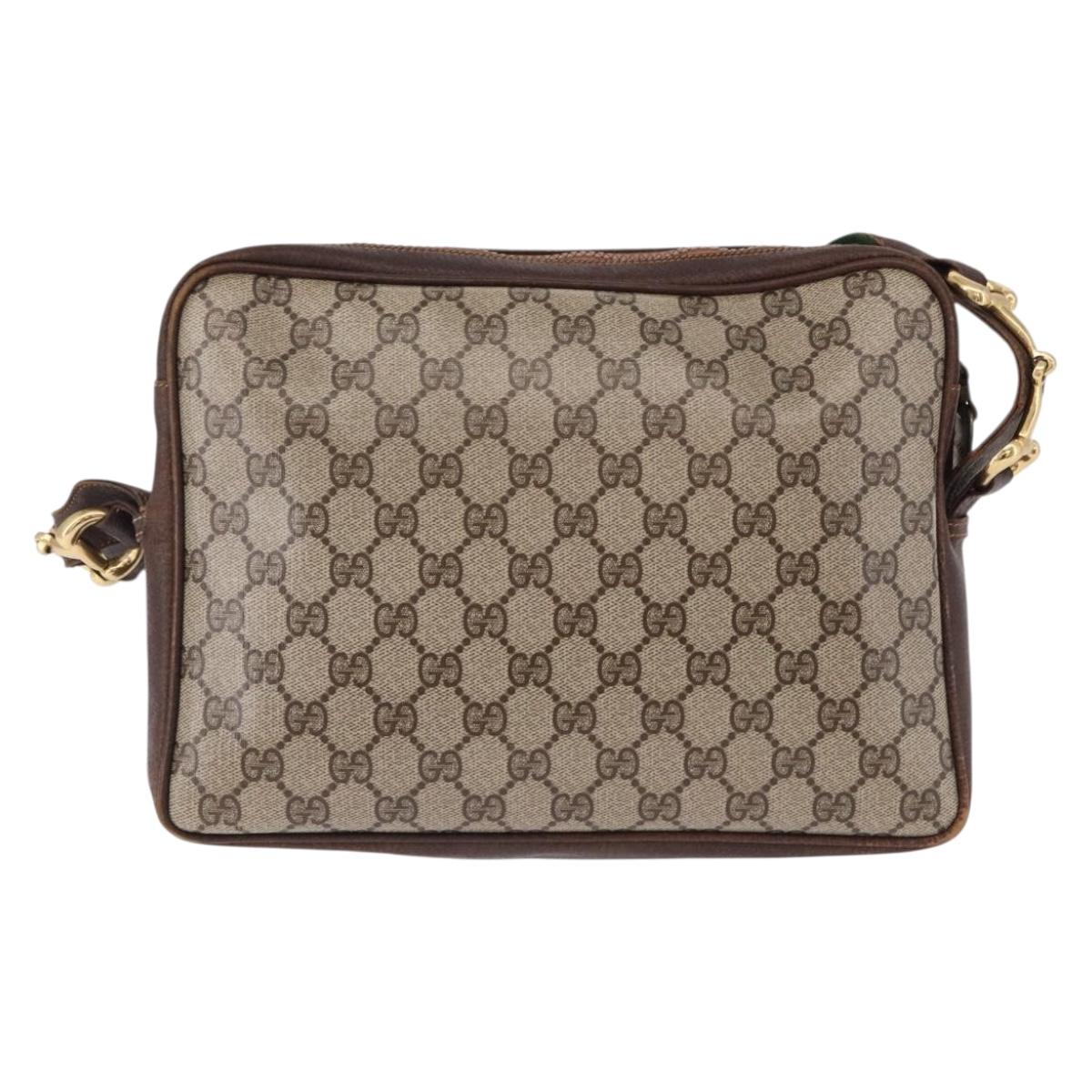 GUCCI GG Supreme Web Sherry Line Shoulder Bag PVC Beige Gold Auth 191921