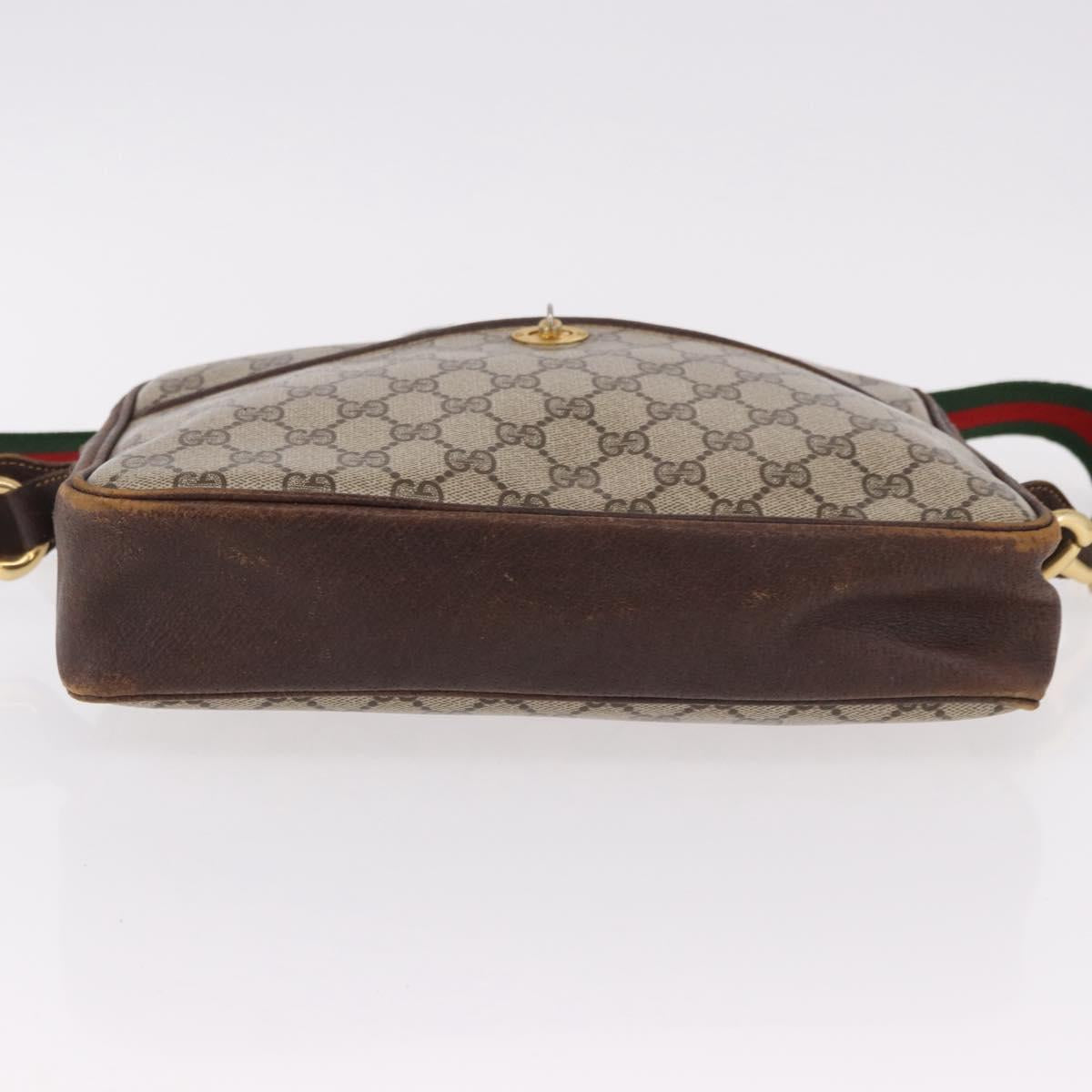 GUCCI GG Supreme Web Sherry Line Shoulder Bag PVC Beige Gold Auth 191921