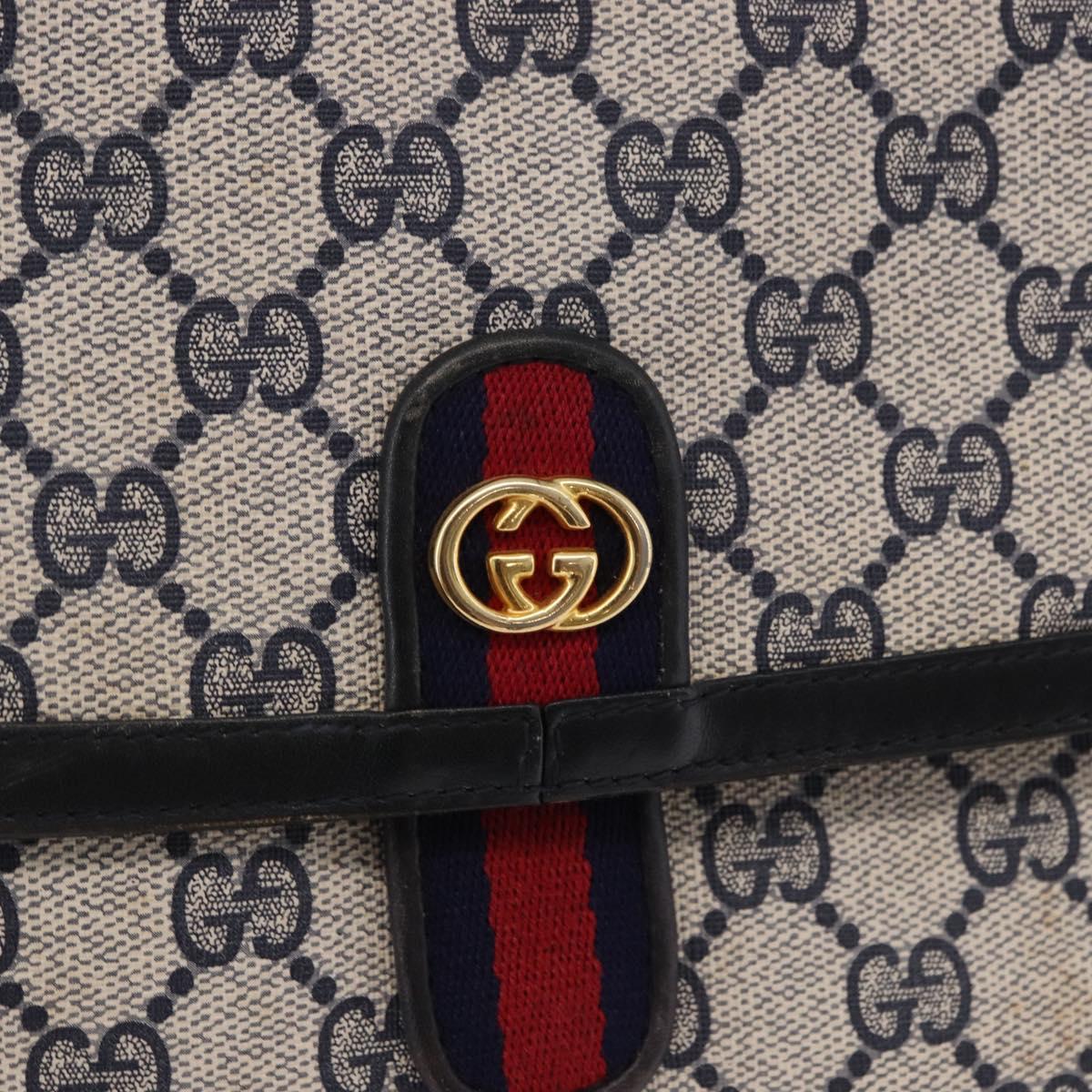 GUCCI GG Supreme Sherry Line Shoulder Bag PVC Navy Gold Auth 191923