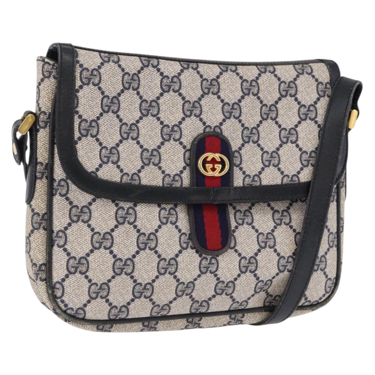 GUCCI GG Supreme Sherry Line Shoulder Bag PVC Navy Gold Auth 191923