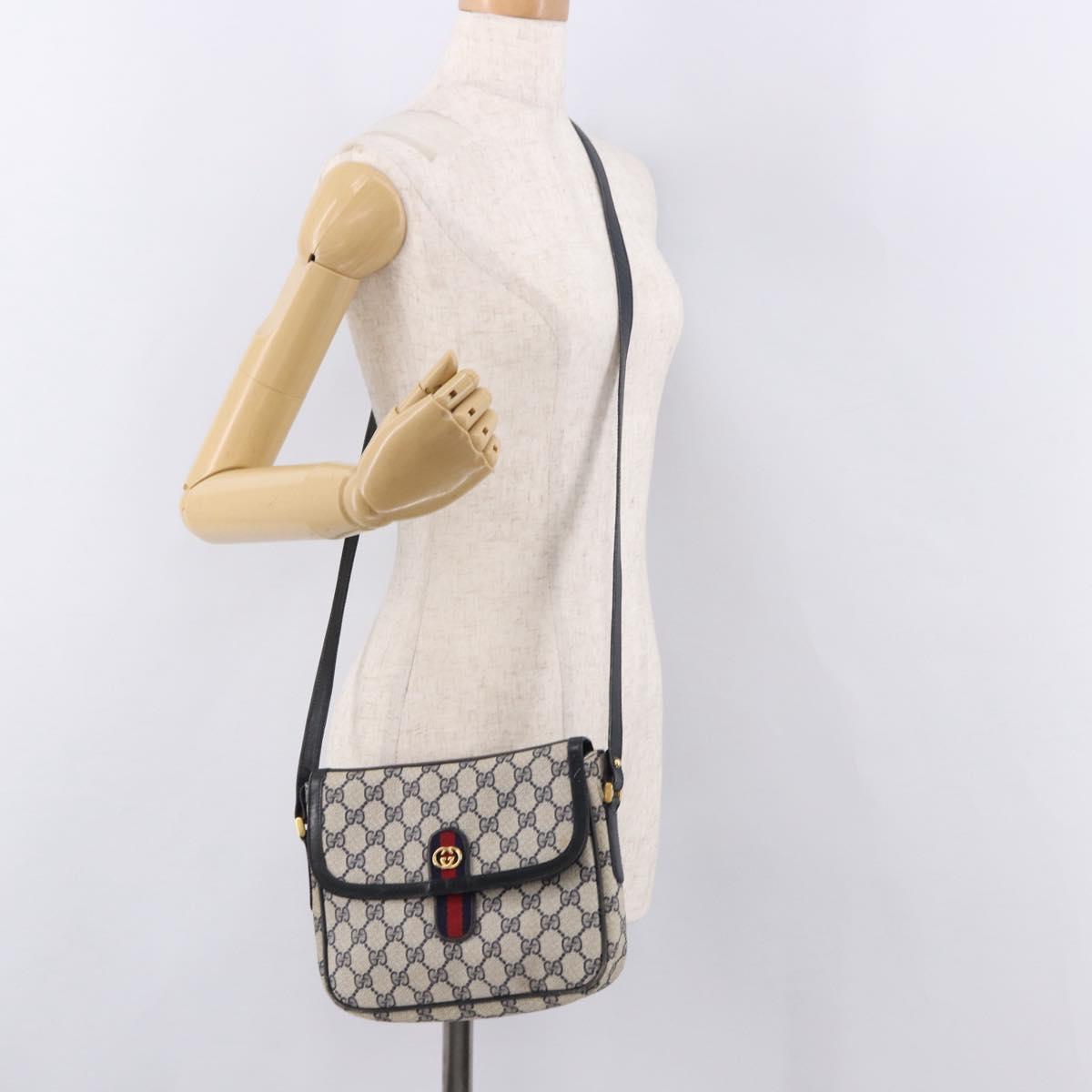 GUCCI GG Supreme Sherry Line Shoulder Bag PVC Navy Gold Auth 191923