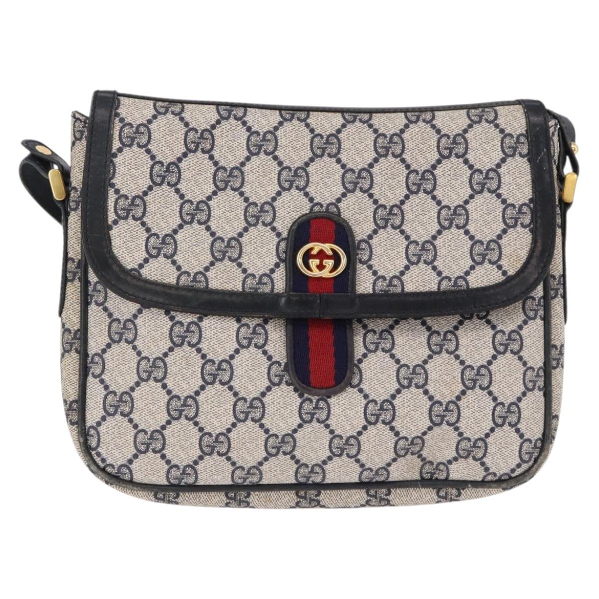 GUCCI GG Supreme Sherry Line Shoulder Bag PVC Navy Gold Auth 191923