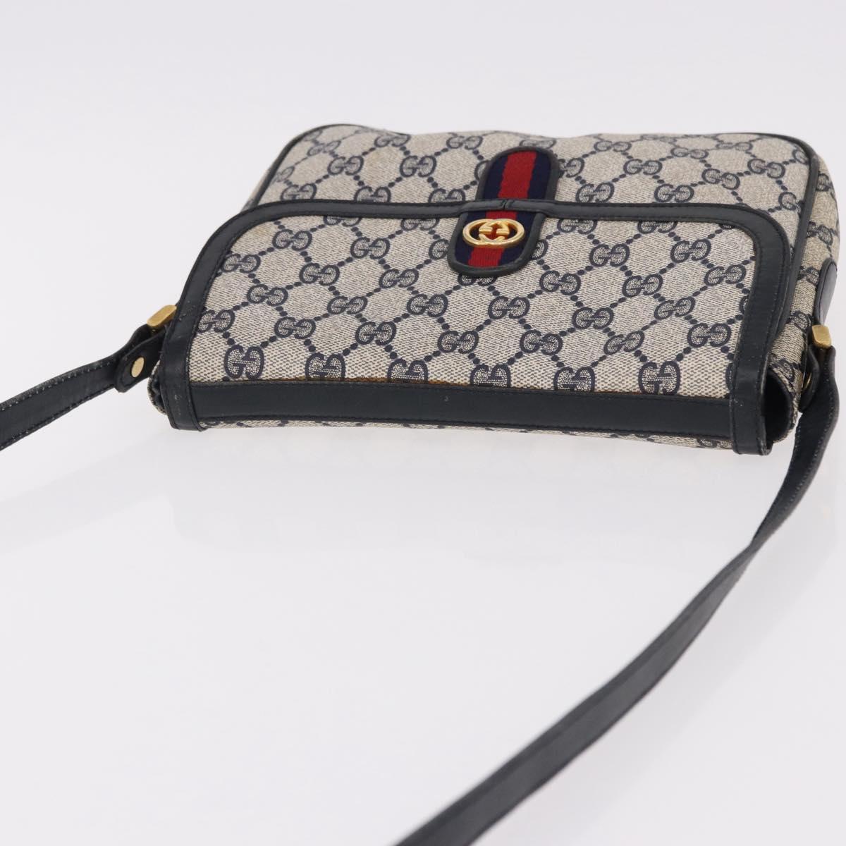 GUCCI GG Supreme Sherry Line Shoulder Bag PVC Navy Gold Auth 191923