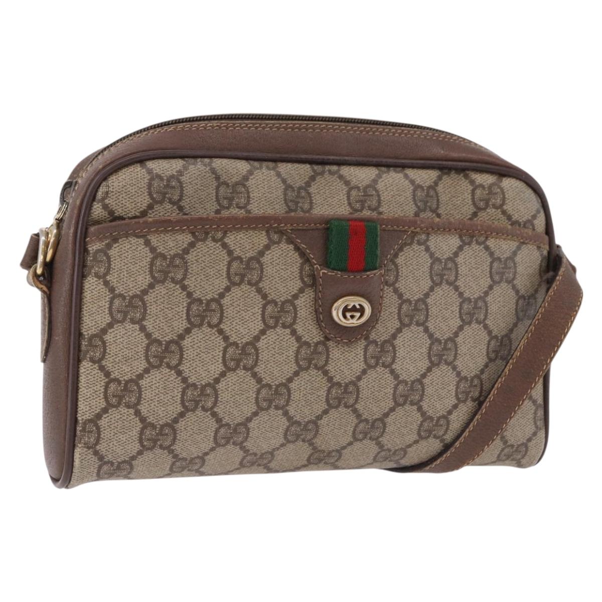 GUCCI GG Supreme Web Sherry Line Bag PVC Beige Gold 116 02 089 Auth 191925
