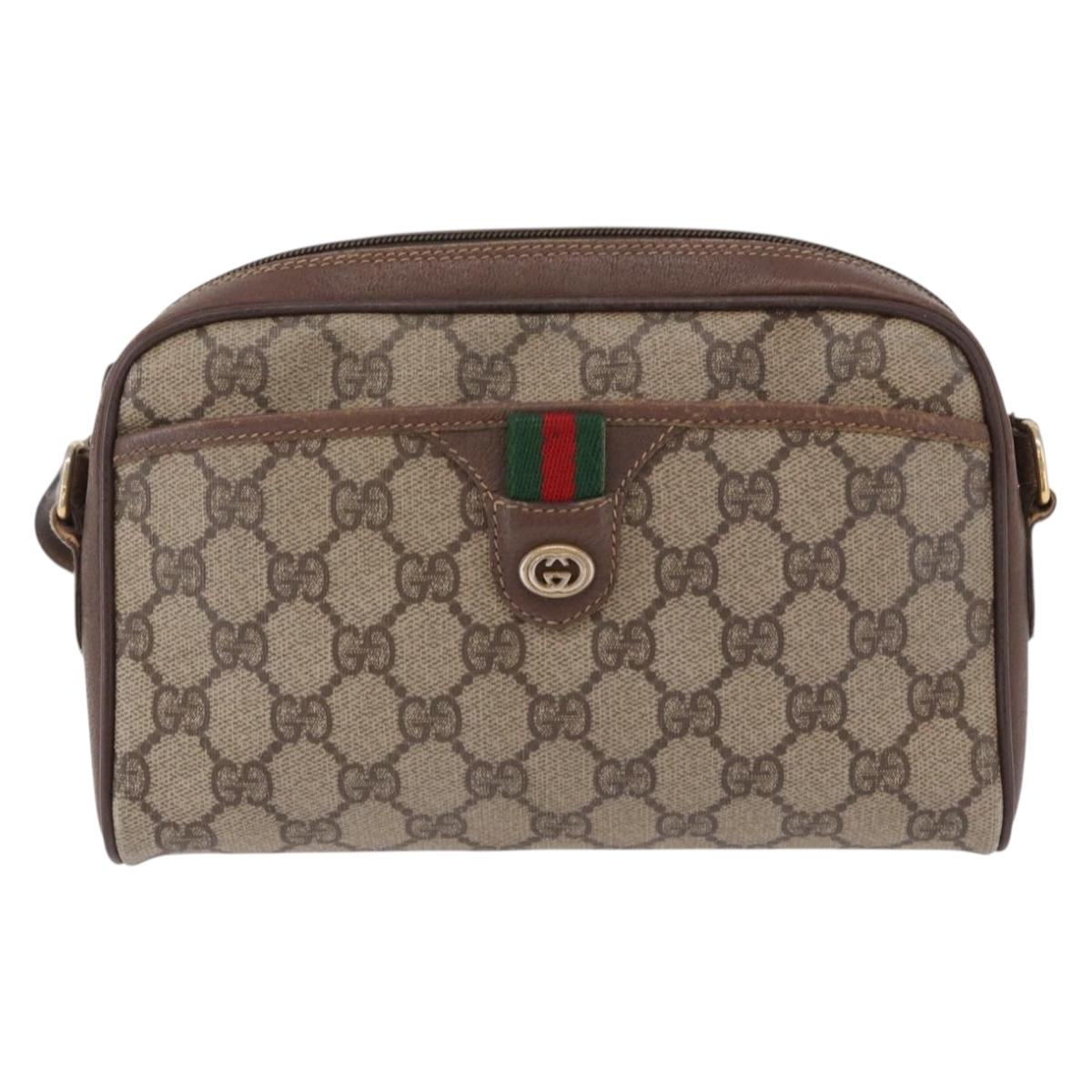 GUCCI GG Supreme Web Sherry Line Bag PVC Beige Gold 116 02 089 Auth 191925