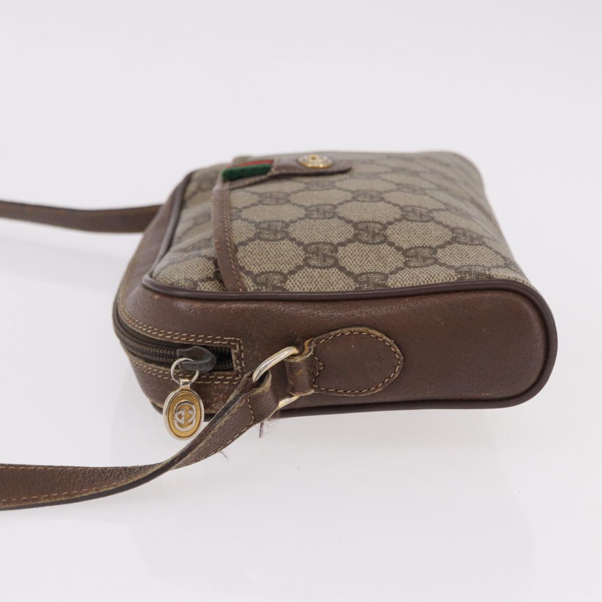 GUCCI GG Supreme Web Sherry Line Bag PVC Beige Gold 116 02 089 Auth 191925