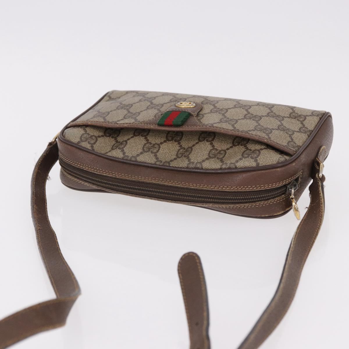 GUCCI GG Supreme Web Sherry Line Bag PVC Beige Gold 116 02 089 Auth 191925