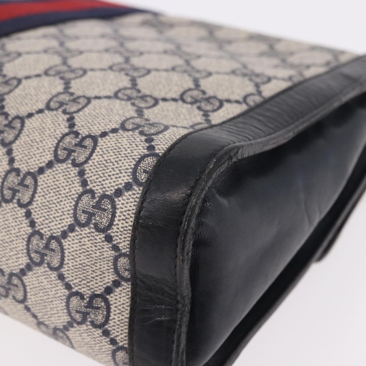 GUCCI GG Supreme Sherry Line Clutch Bag PVC Navy Gold Auth 191926
