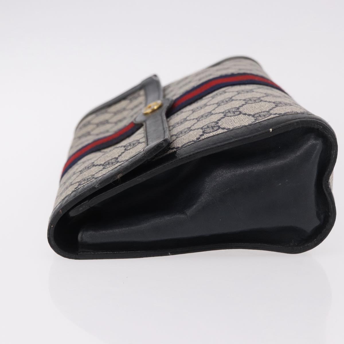GUCCI GG Supreme Sherry Line Clutch Bag PVC Navy Gold Auth 191926