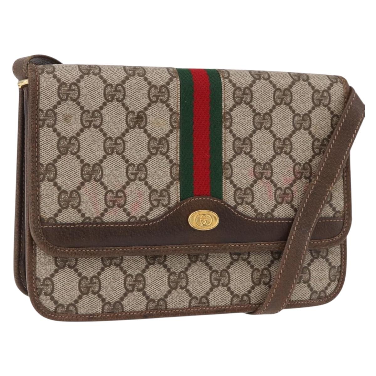 GUCCI GG Supreme Web Sherry Line Shoulder Bag PVC Beige Gold Auth 191927