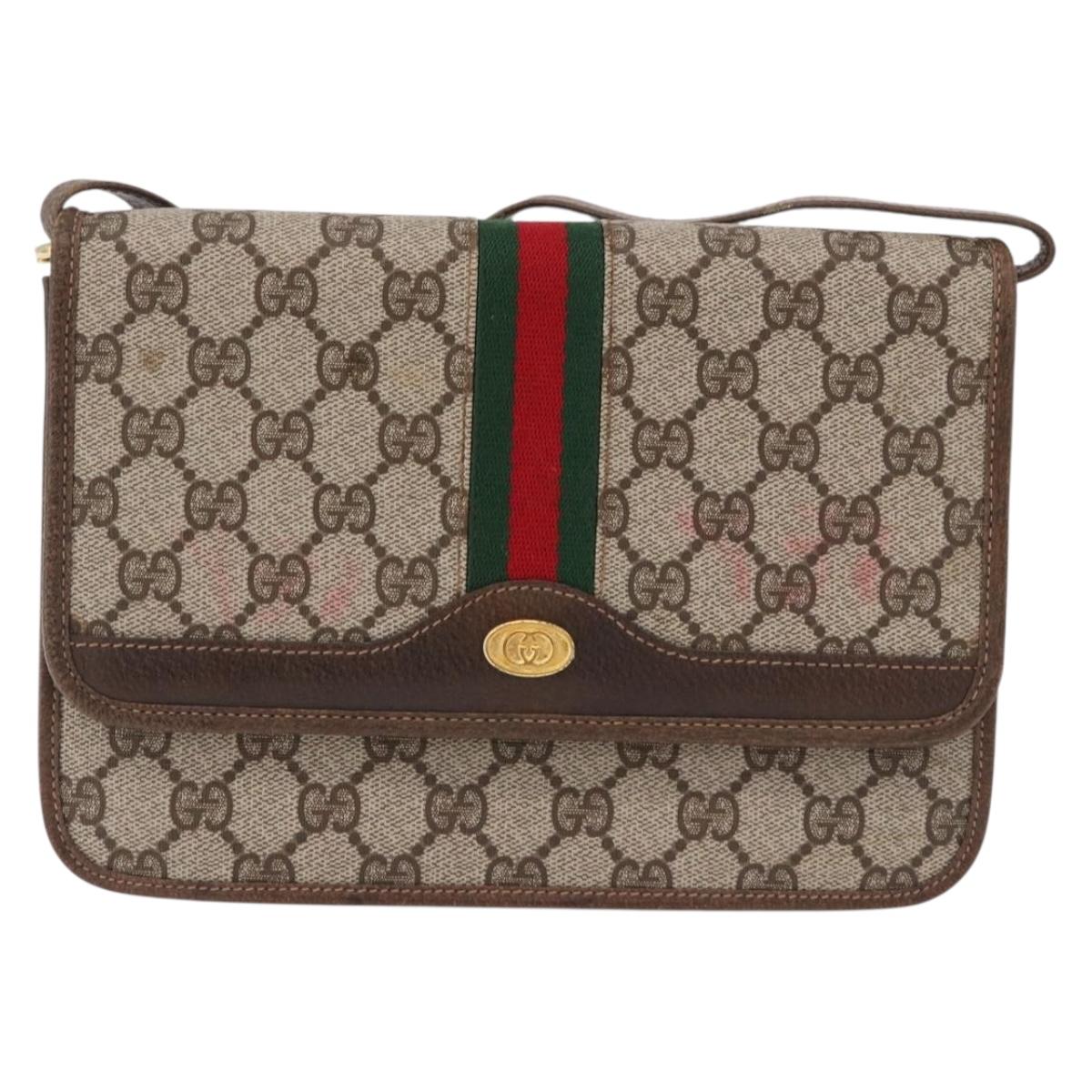 GUCCI GG Supreme Web Sherry Line Shoulder Bag PVC Beige Gold Auth 191927