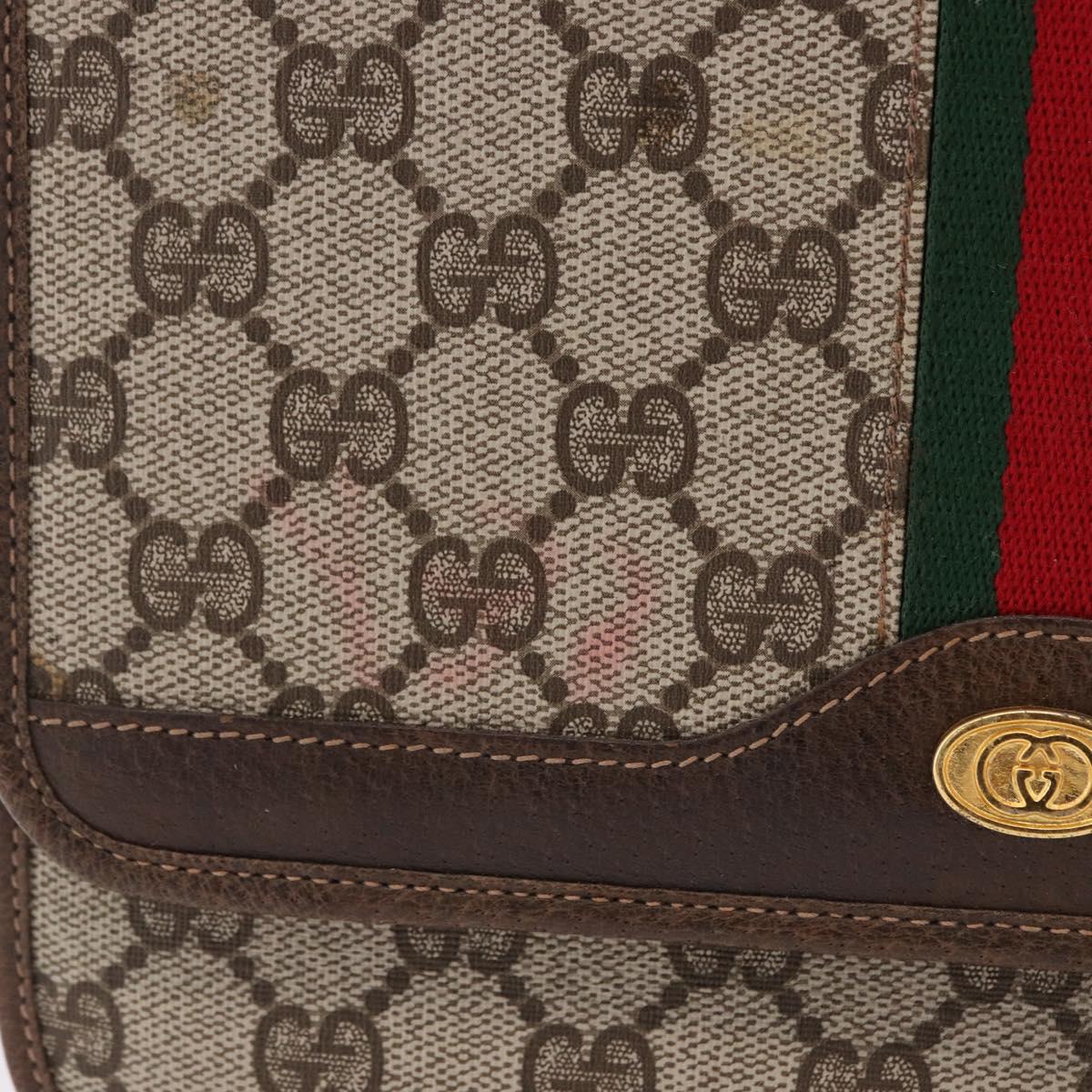 GUCCI GG Supreme Web Sherry Line Shoulder Bag PVC Beige Gold Auth 191927