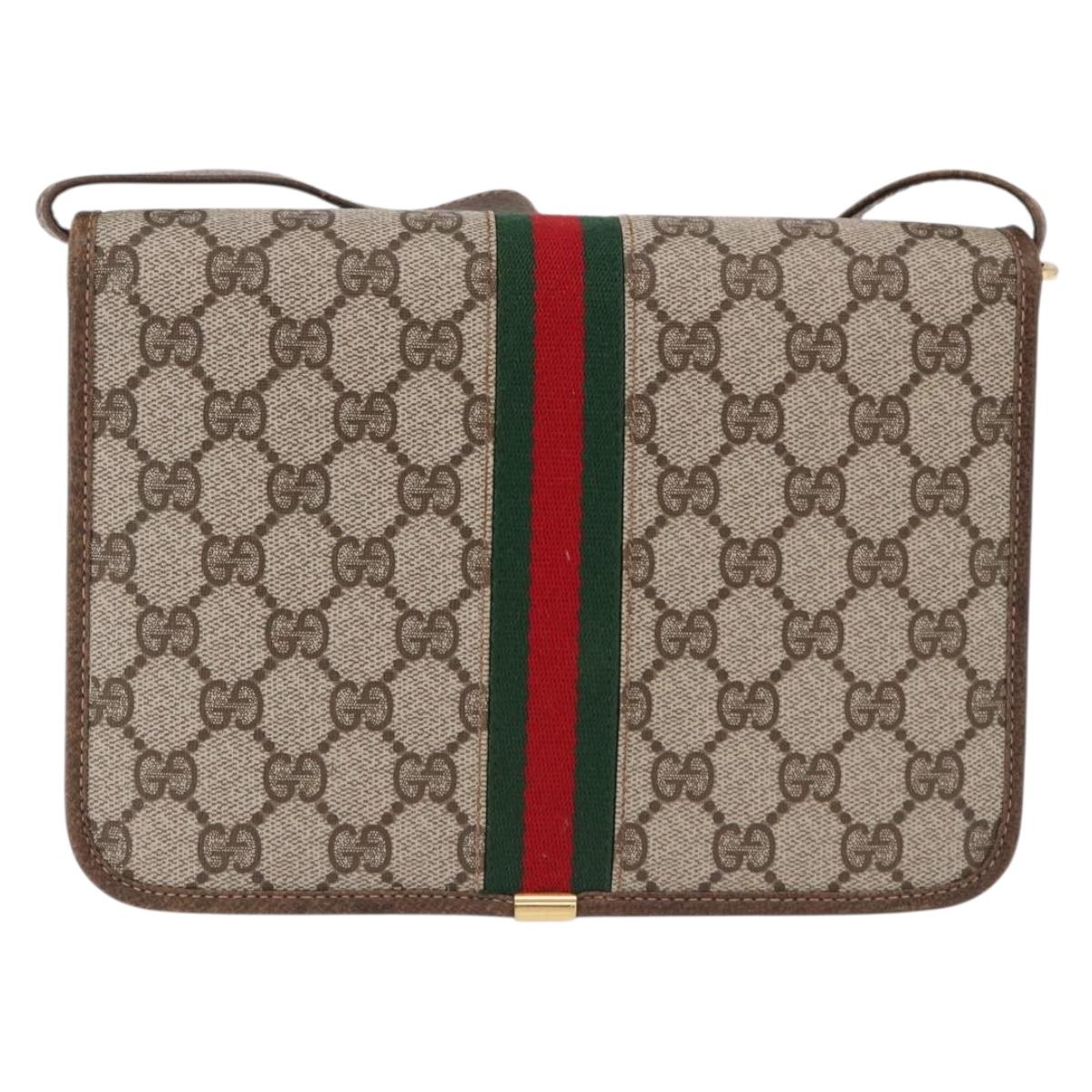 GUCCI GG Supreme Web Sherry Line Shoulder Bag PVC Beige Gold Auth 191927
