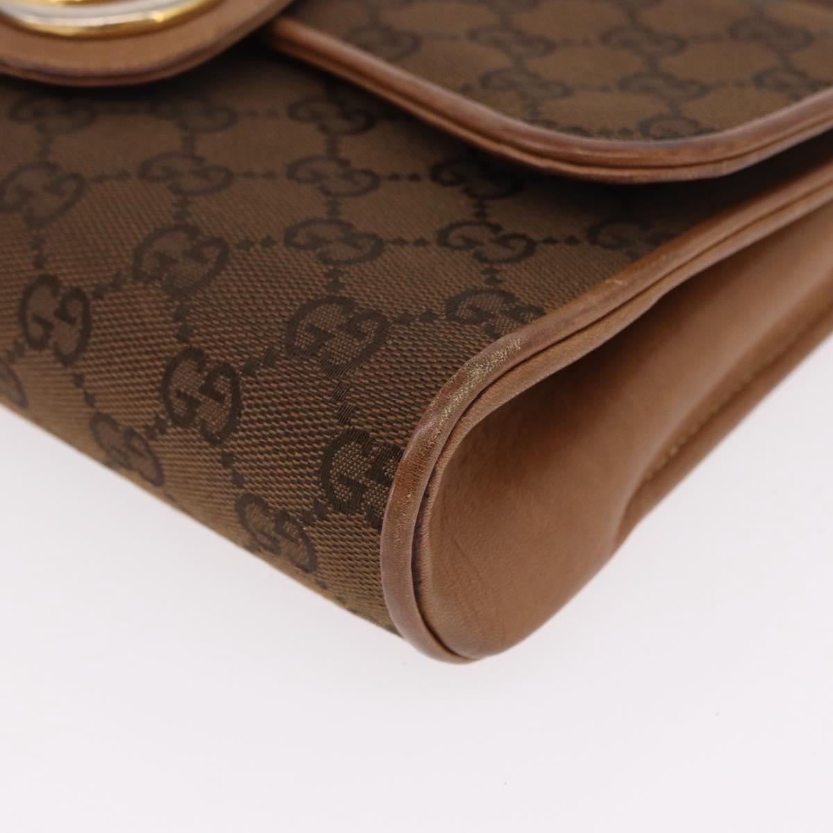 GUCCI GG Canvas Shoulder Bag Brown Gold Auth 191929