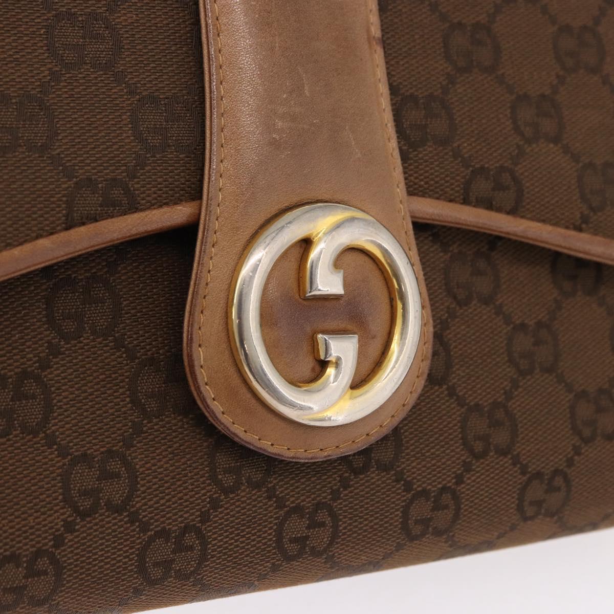 GUCCI GG Canvas Shoulder Bag Brown Gold Auth 191929