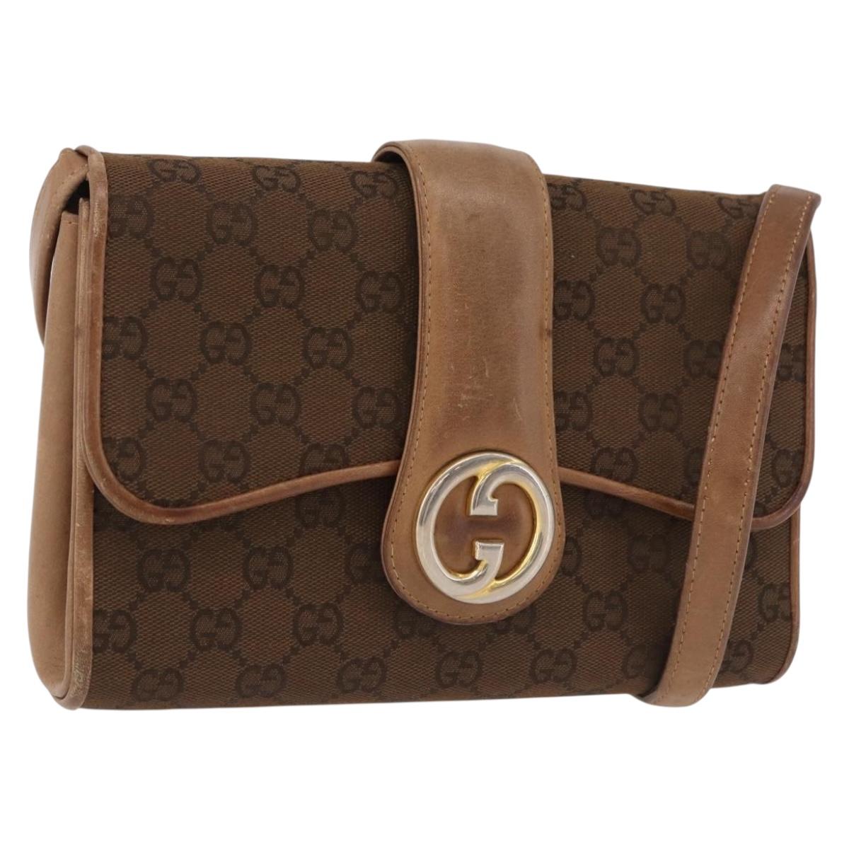 GUCCI GG Canvas Shoulder Bag Brown Gold Auth 191929