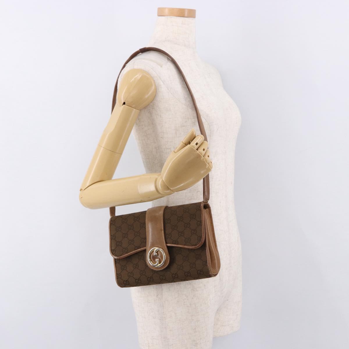 GUCCI GG Canvas Shoulder Bag Brown Gold Auth 191929