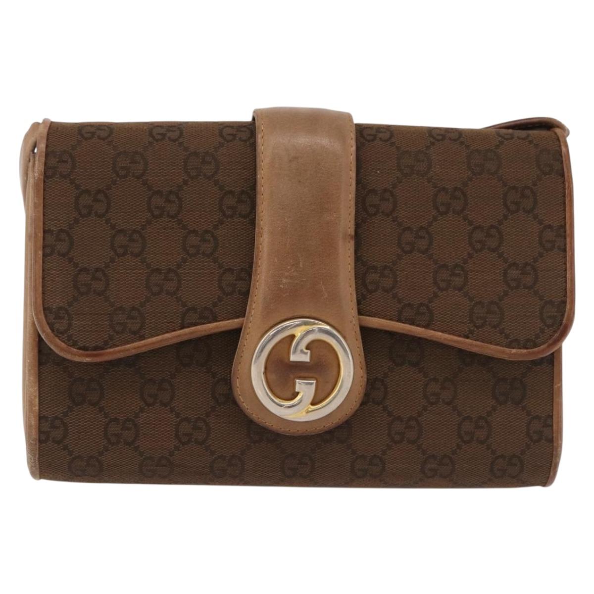 GUCCI GG Canvas Shoulder Bag Brown Gold Auth 191929