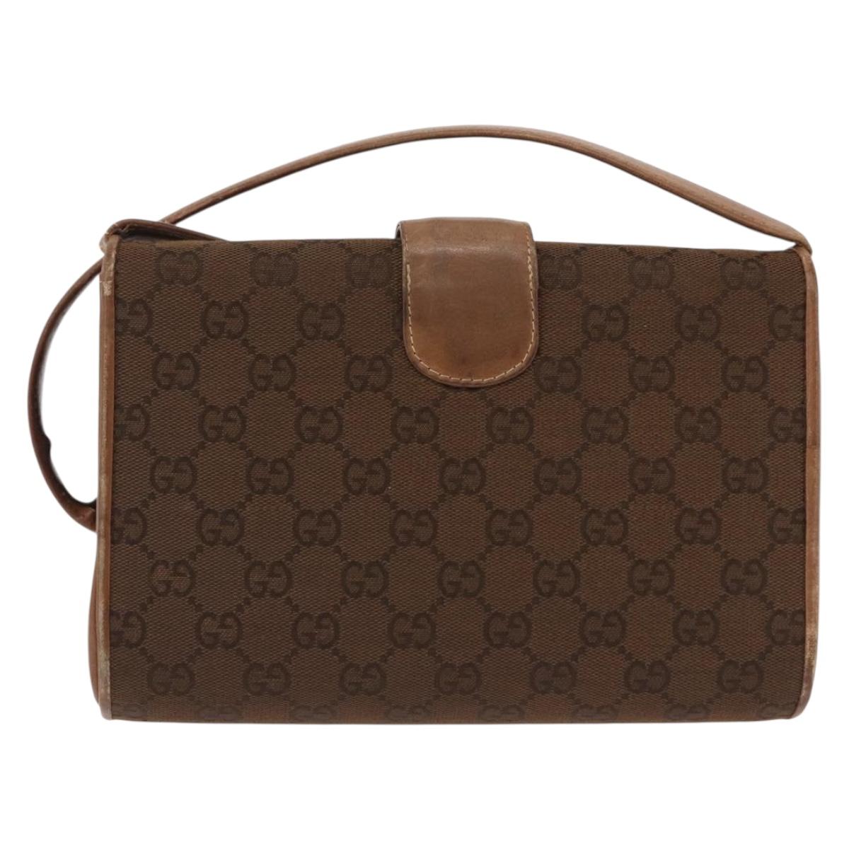 GUCCI GG Canvas Shoulder Bag Brown Gold Auth 191929