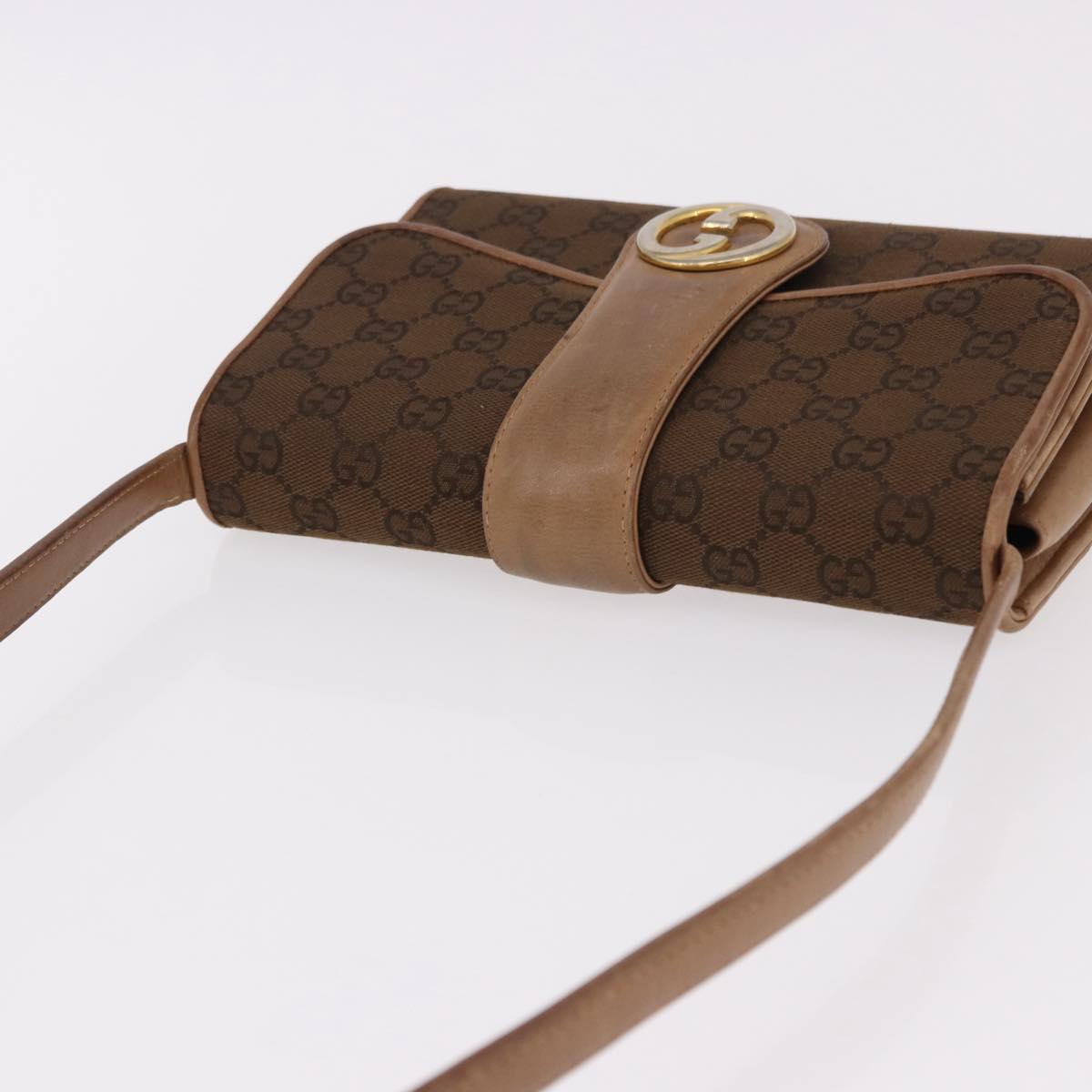 GUCCI GG Canvas Shoulder Bag Brown Gold Auth 191929