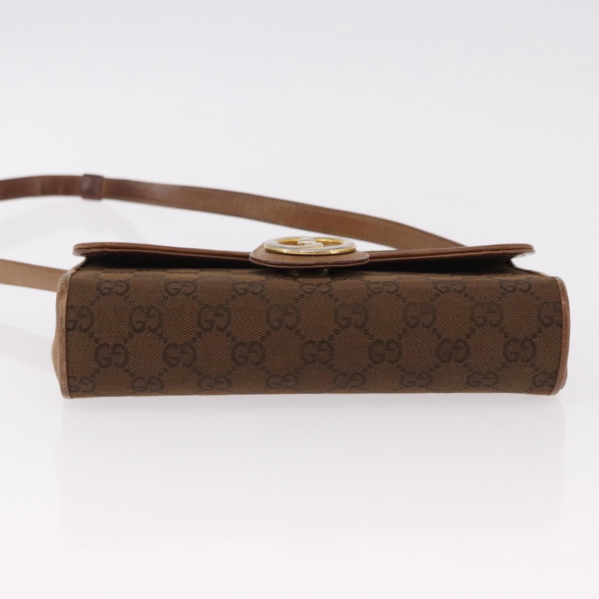 GUCCI GG Canvas Shoulder Bag Brown Gold Auth 191929