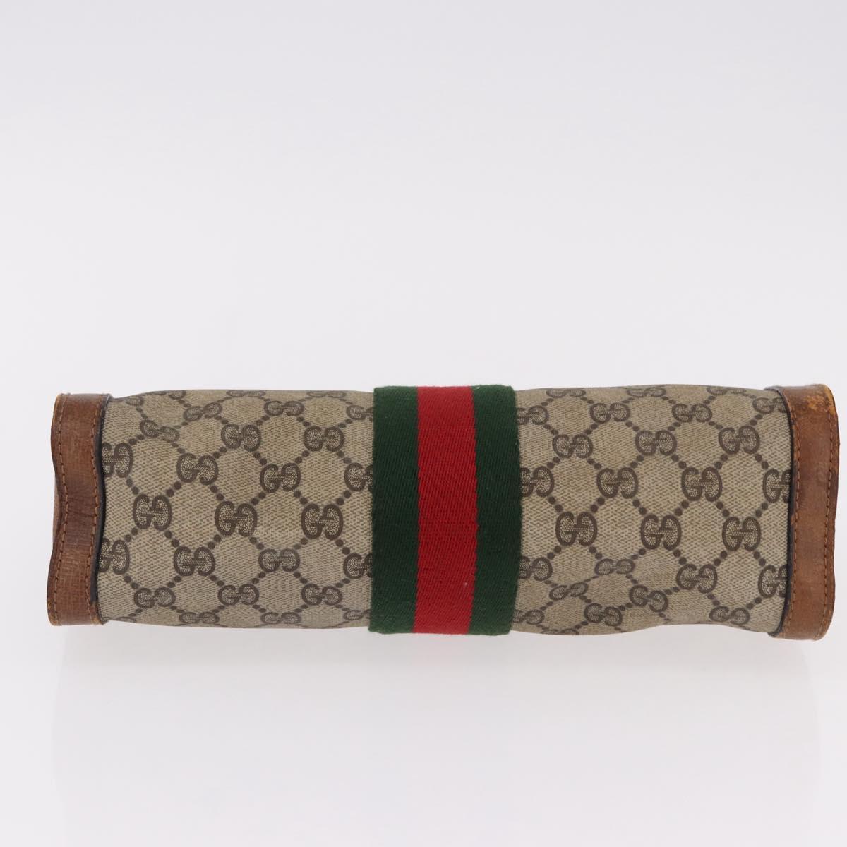 GUCCI GG Supreme Web Sherry Line Clutch Bag PVC Beige Auth 191932