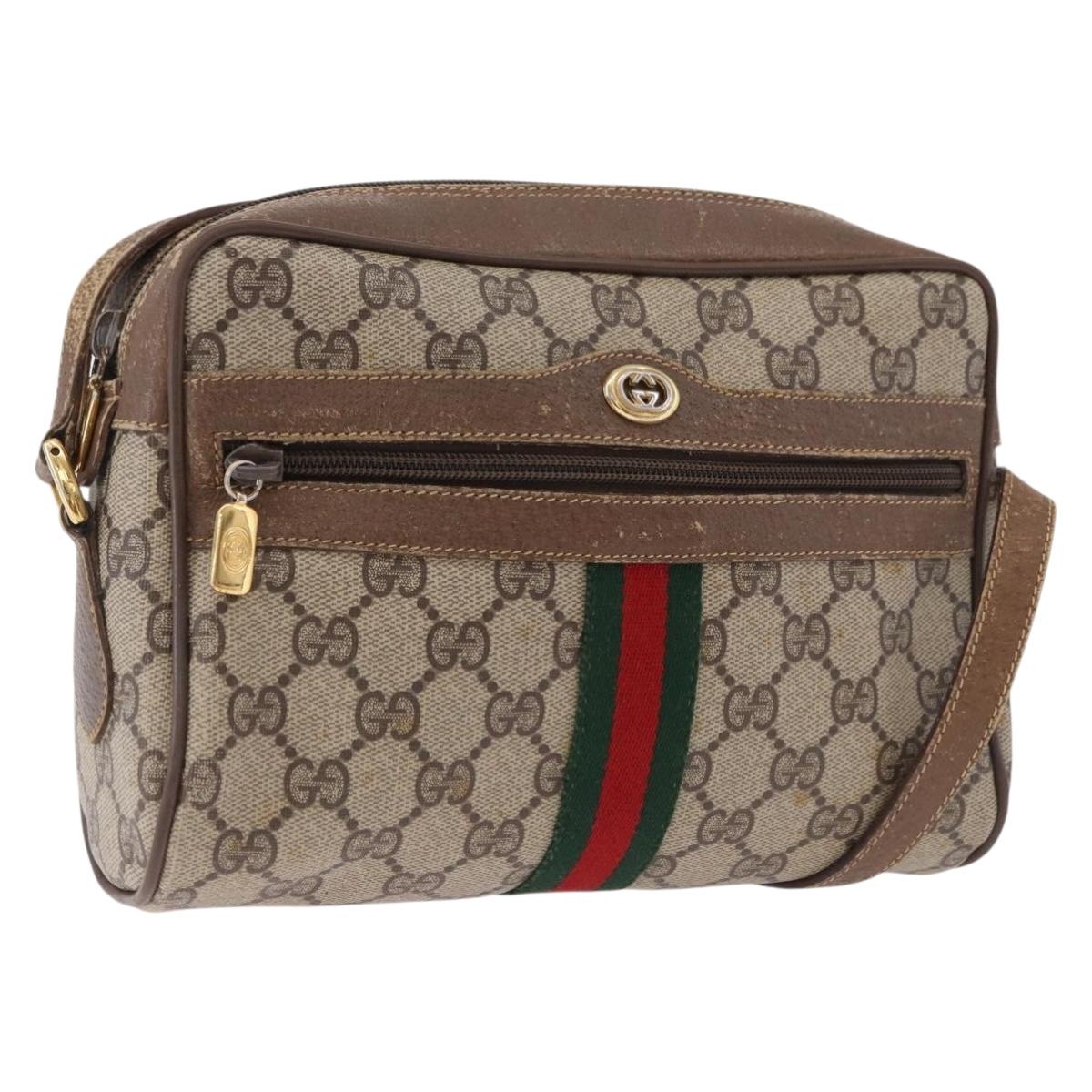 GUCCI GG Supreme Web Sherry Line Bag PVC Beige Gold 119 02 004 Auth 191933