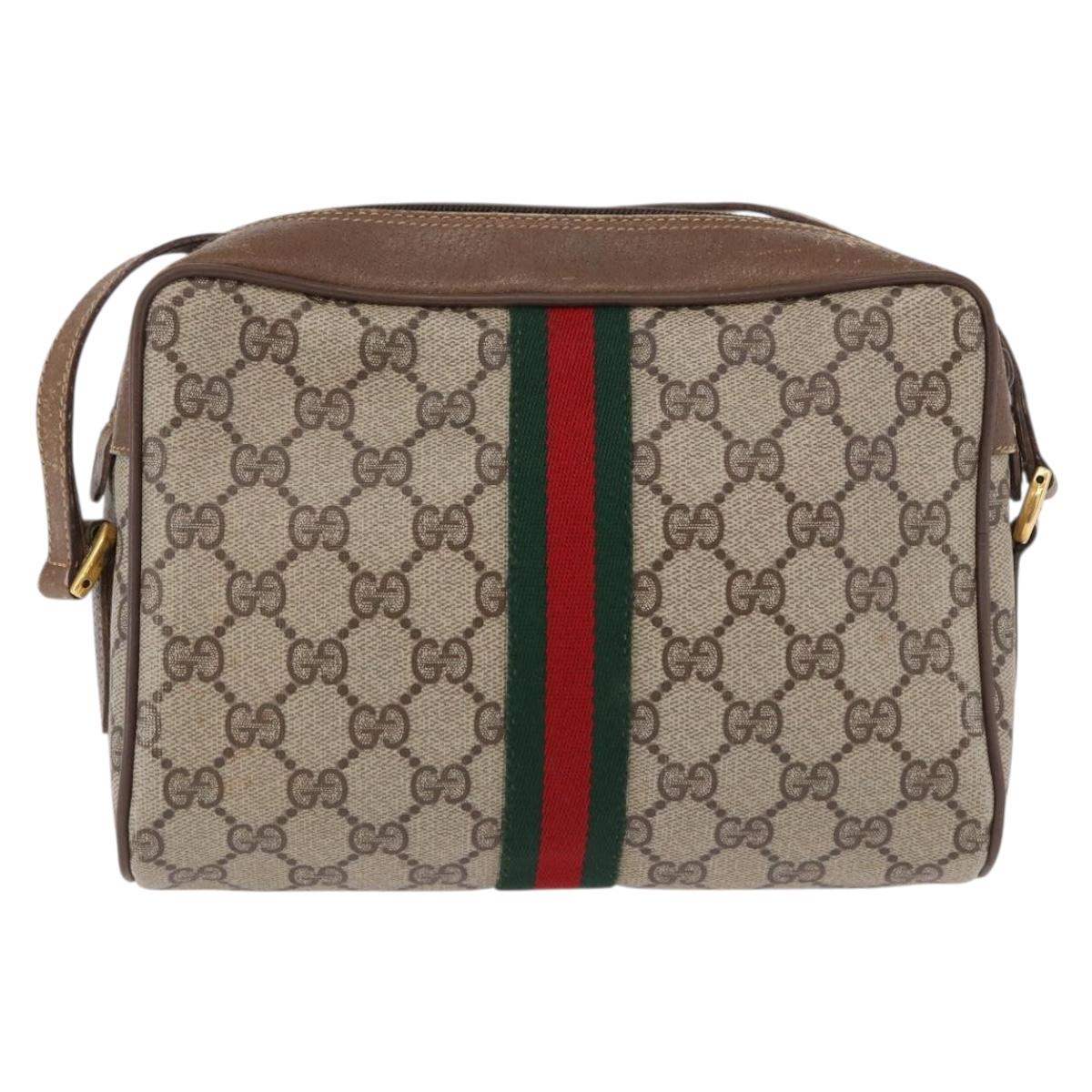 GUCCI GG Supreme Web Sherry Line Bag PVC Beige Gold 119 02 004 Auth 191933