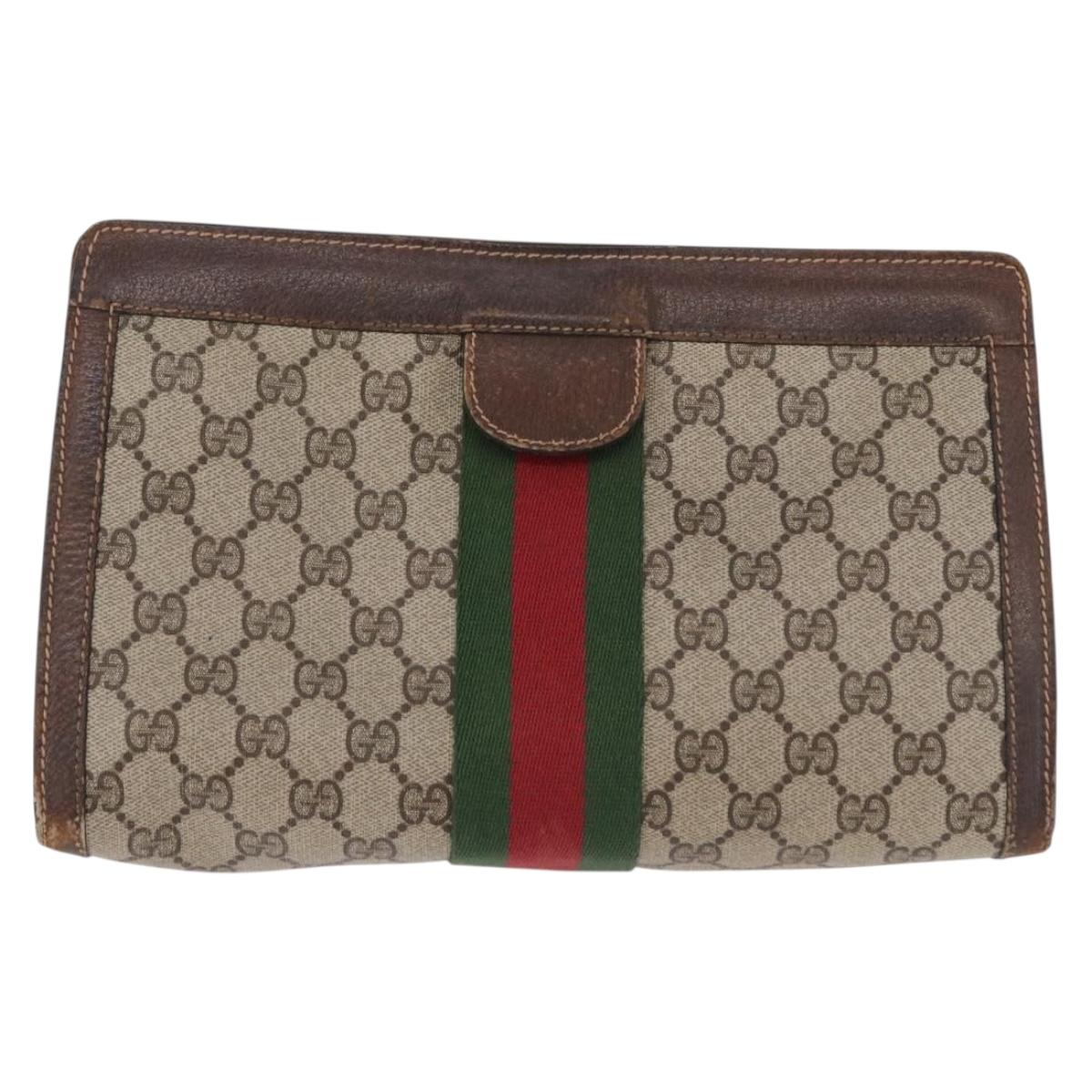 GUCCI GG Supreme Web Sherry Line Clutch Bag PVC Beige 37 014 2125 Auth 191934