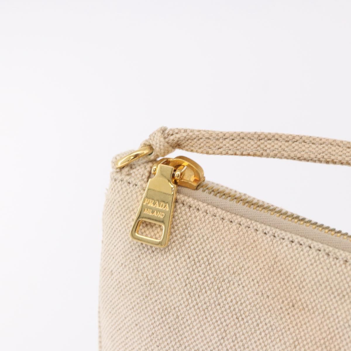 PRADA Hand Bag Canvas Beige Gold Auth 191935