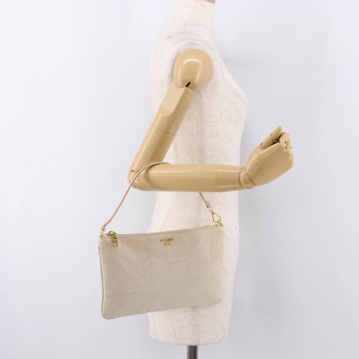 PRADA Hand Bag Canvas Beige Gold Auth 191935