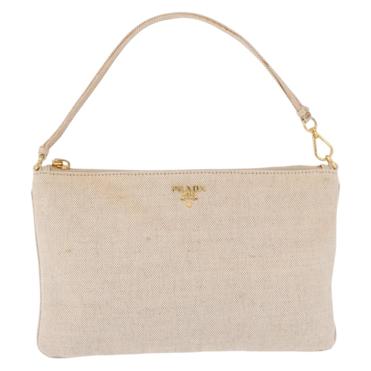 PRADA Hand Bag Canvas Beige Gold Auth 191935