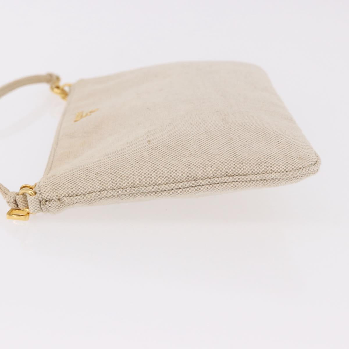 PRADA Hand Bag Canvas Beige Gold Auth 191935