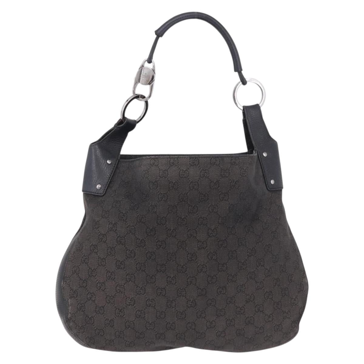 GUCCI GG Canvas Hand Bag Outlet Black Silver 179777 Auth 191936